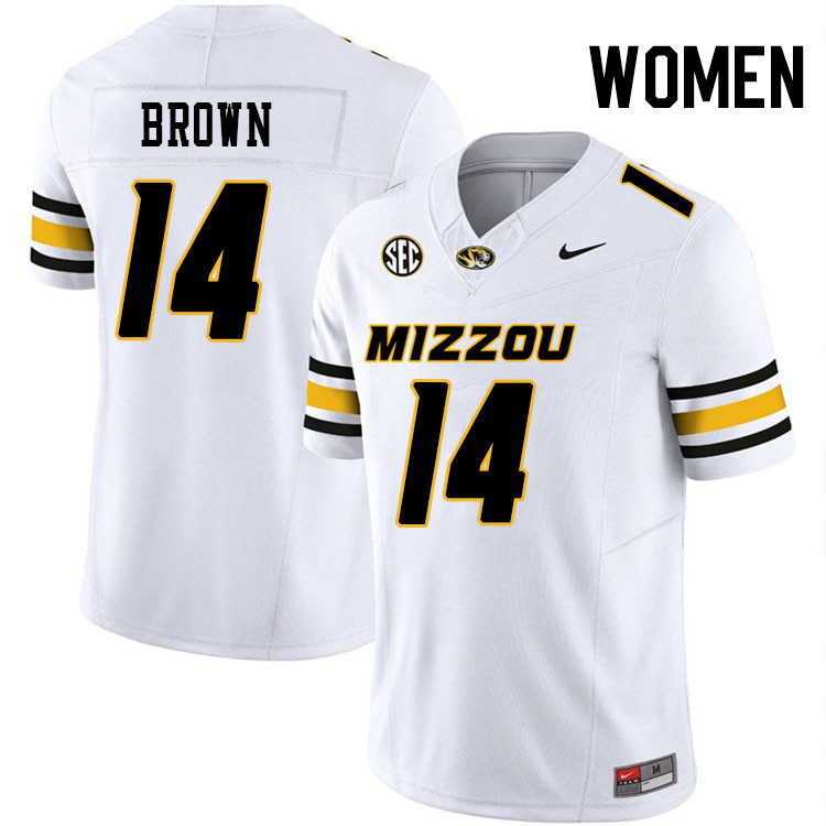 Women #14 Brett Brown Missouri Tigers College Football Jerseys Stitched-White